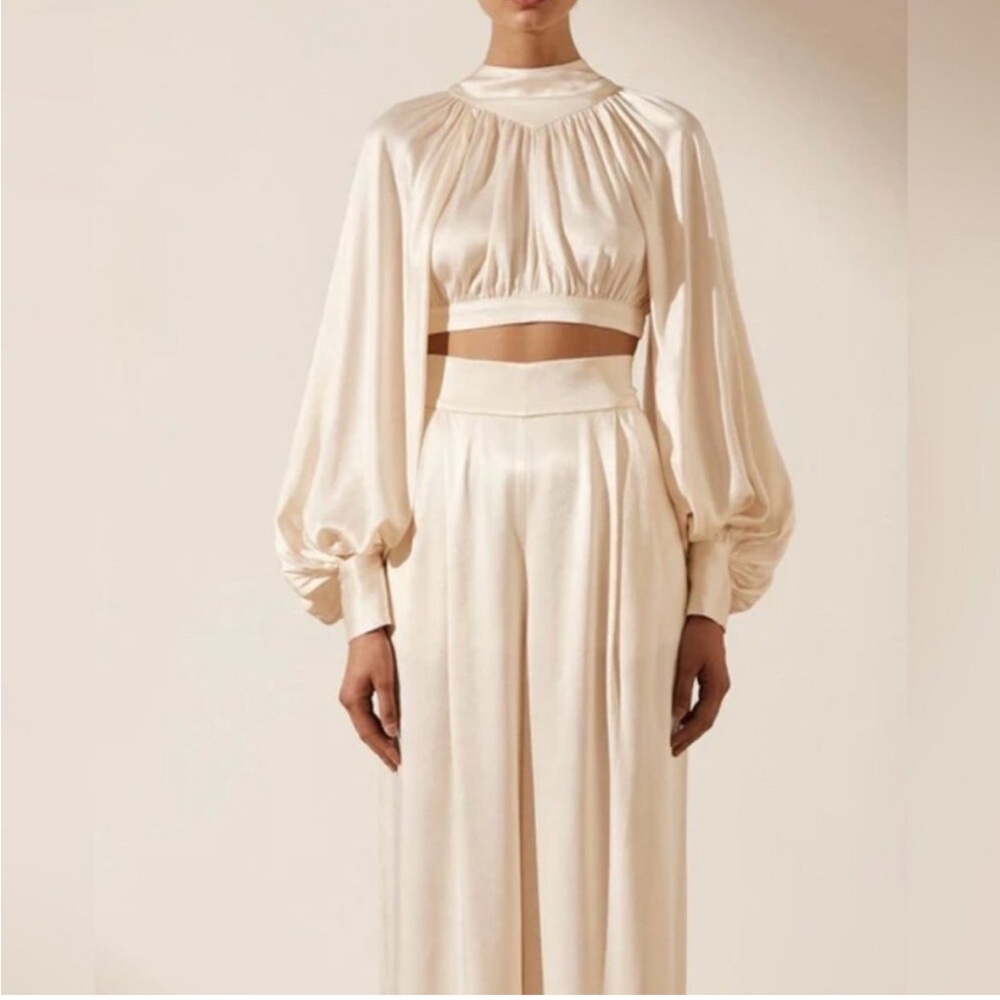 NWT Shona Joy La Lune High Neck Tie Up Crop Top Satin